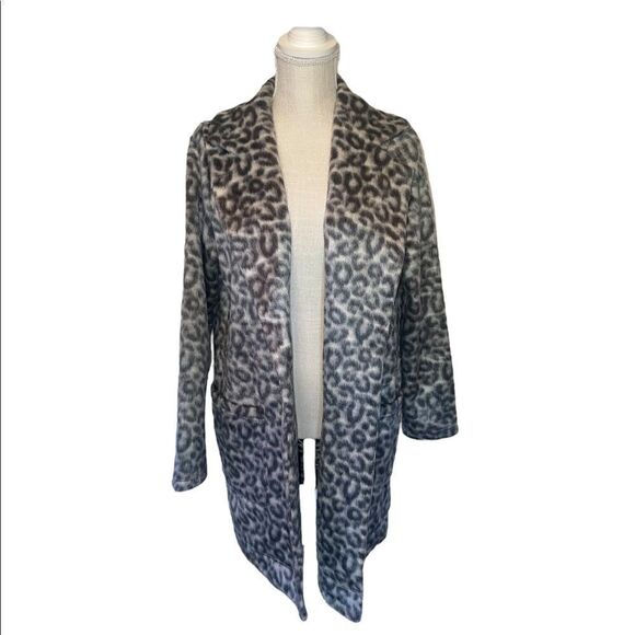 A New Day Gray & Black Leopard Print Open Front Jacket Size Large - Picture 2 of 15